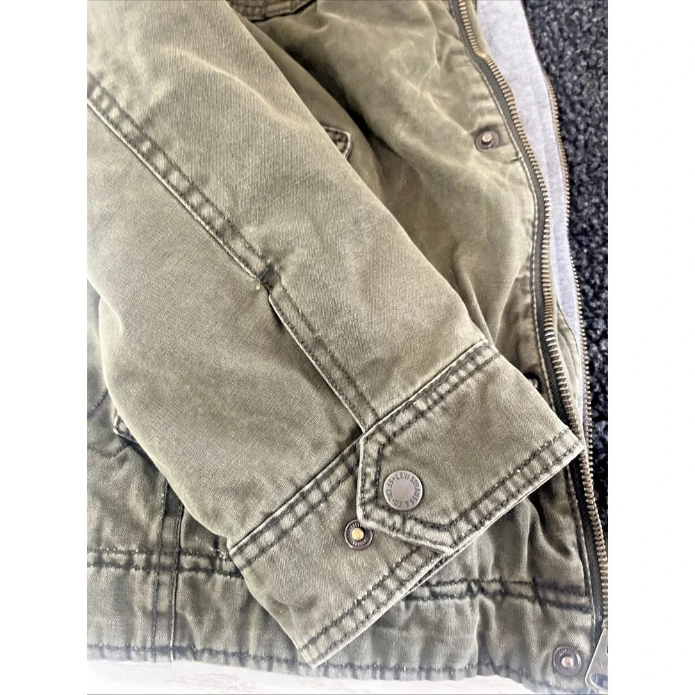 Levis Sherpa Lined Hooded Utility Jacket Mens S Olive Military Field Coat